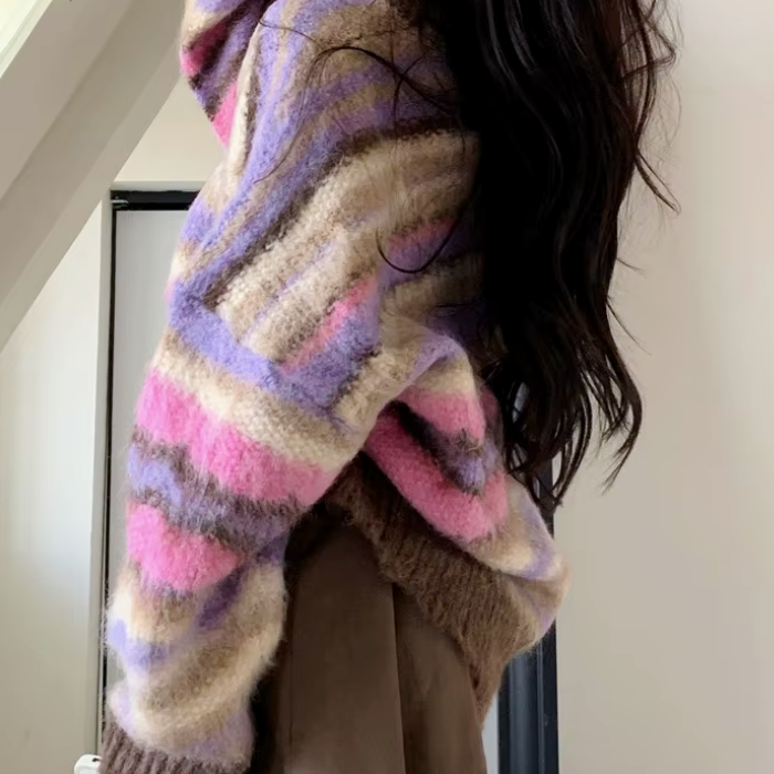 Pastel Striped Sweater - Cozy Striped Soft Girl Fashion