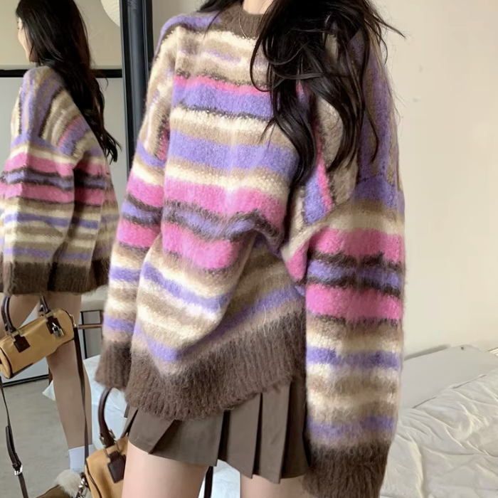 Pastel Striped Sweater - Cozy Striped Soft Girl Fashion