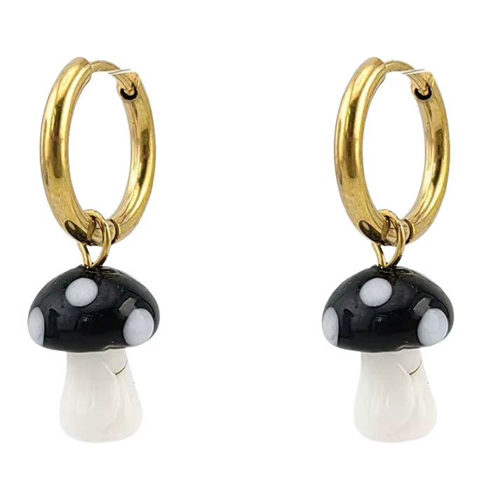 black Mushroomcore Earrings – Cottagecore Fairycore Jewelry