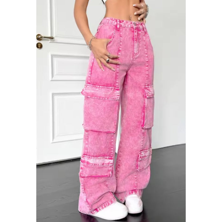 Pink Y2K Wide Leg Baggy Jeans – 2000s Aesthetic Denim Pants