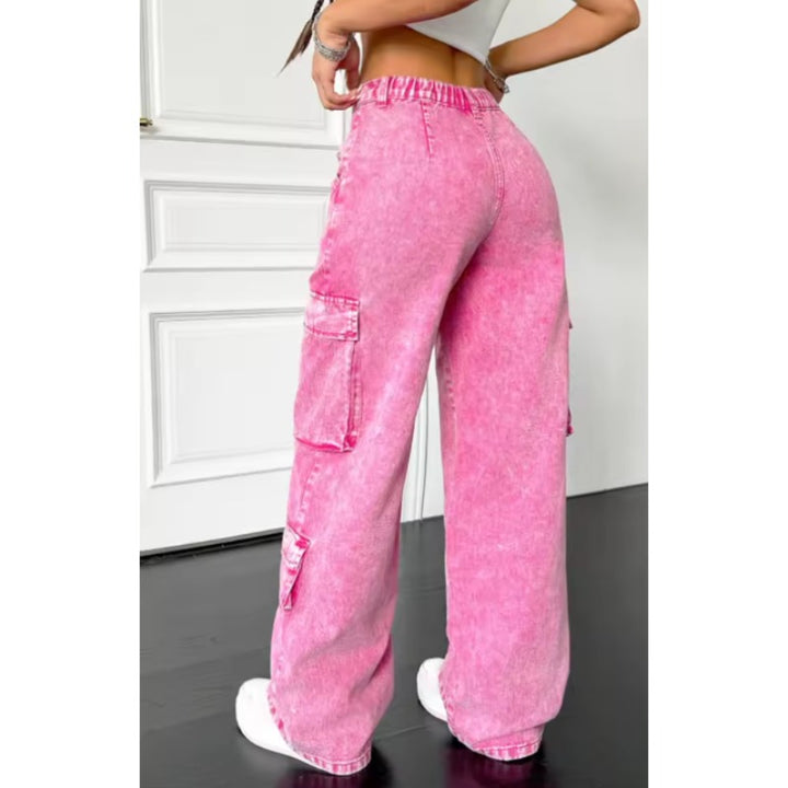 Pink Y2K Wide Leg Baggy Jeans – 2000s Aesthetic Denim Pants