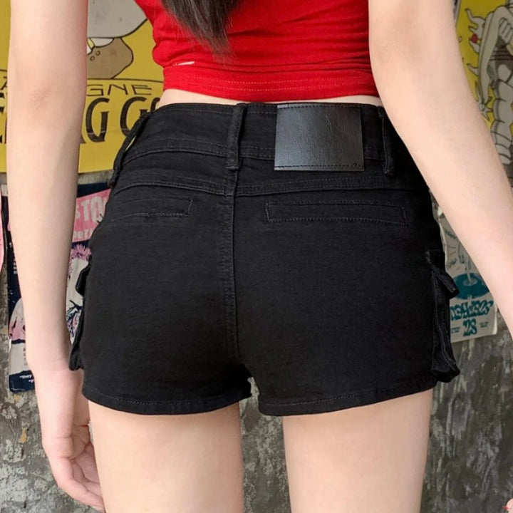 90s Retro Black Denim Shorts – Y2K Summer Streetwear Shorts