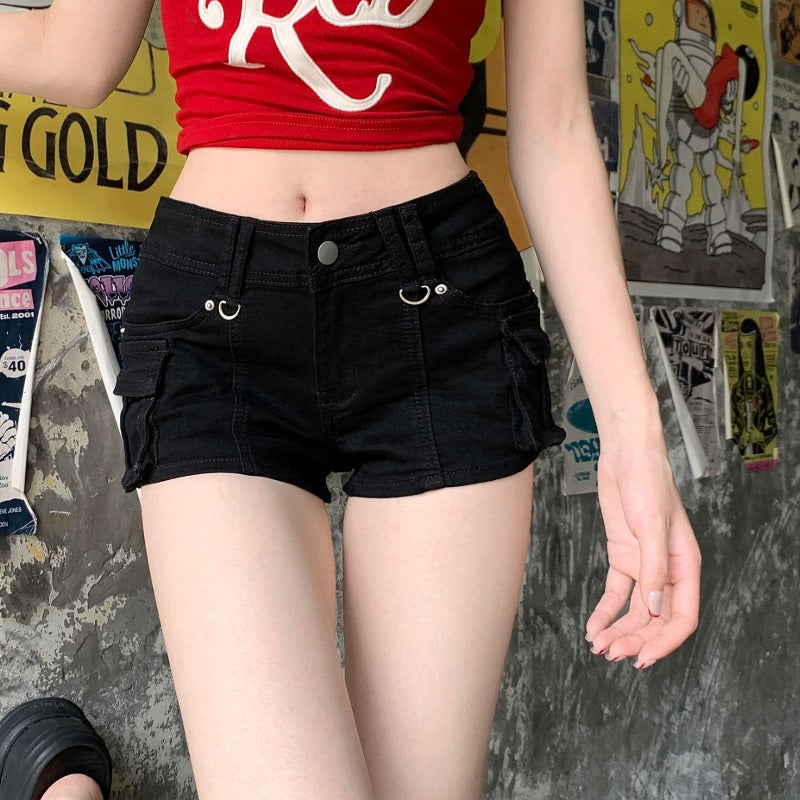 90s Retro Black Denim Shorts – Y2K Summer Streetwear Shorts