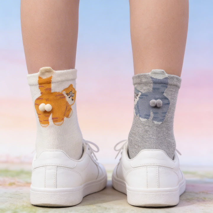 Pop-Up Cat Crew Socks | Cute 3D Cat Socks | Quirky Aesthetic Crew Socks