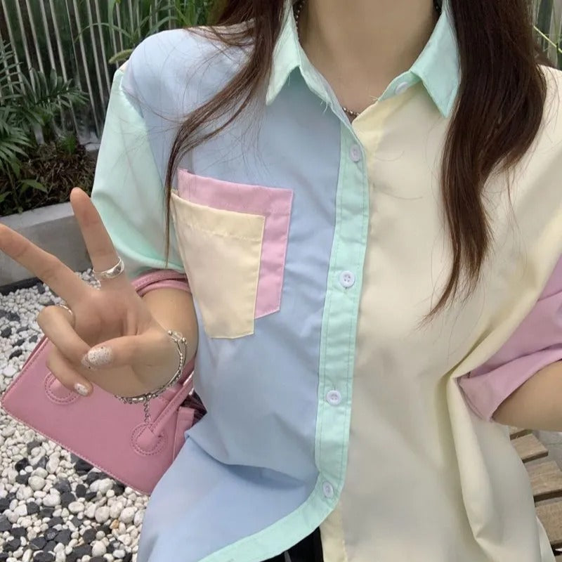 Kawaii Pastel Button-Up Shirt – Cute Japanese Streetwear Top
