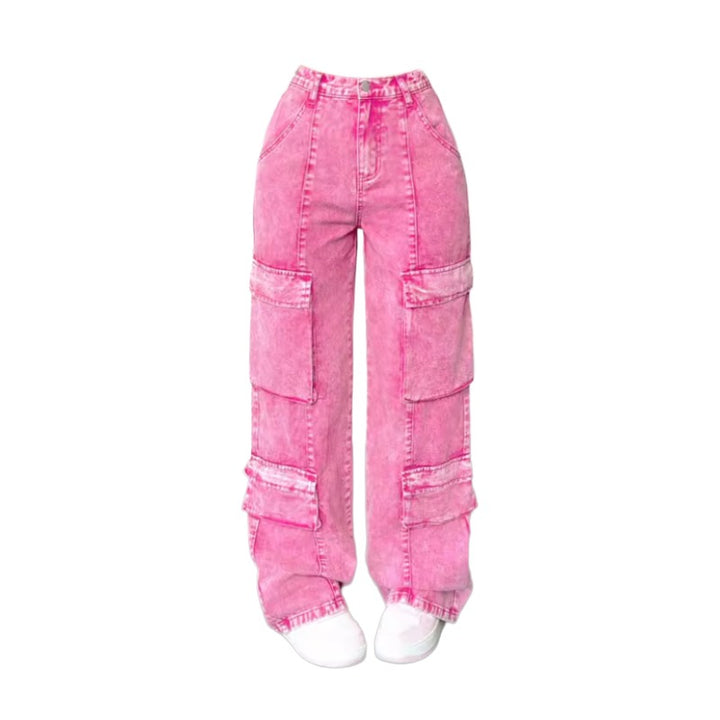 Pink Y2K Wide Leg Baggy Jeans – 2000s Aesthetic Denim Pants