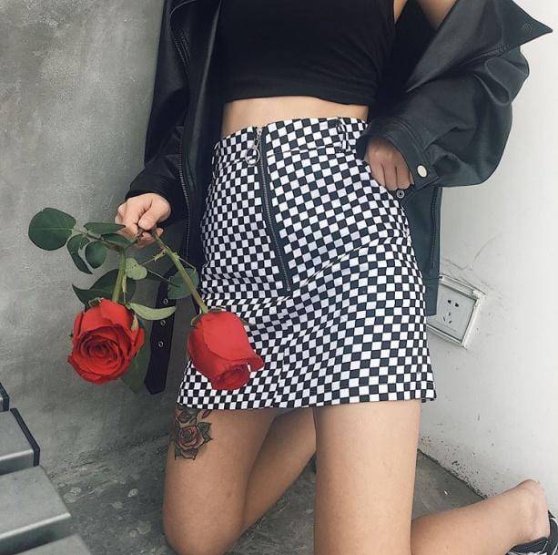 Black And White Checkerboard Skirt | Aesthetic Clothes Shop