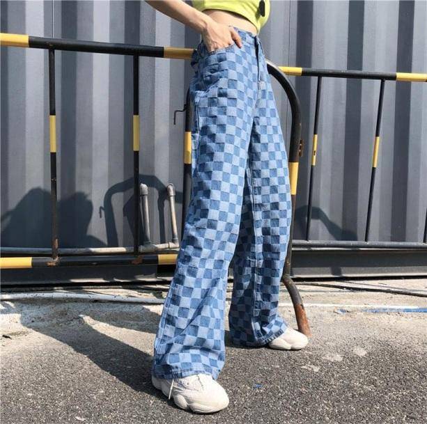 90s Blue Checkered Jeans | Aesthetic Pants