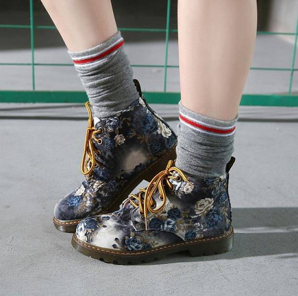 Ankle Floral Print Shoes | Aesthetic Boots