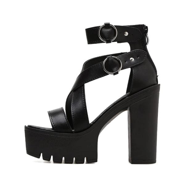 Chunky Round Buckle High Heels - All Things Rainbow