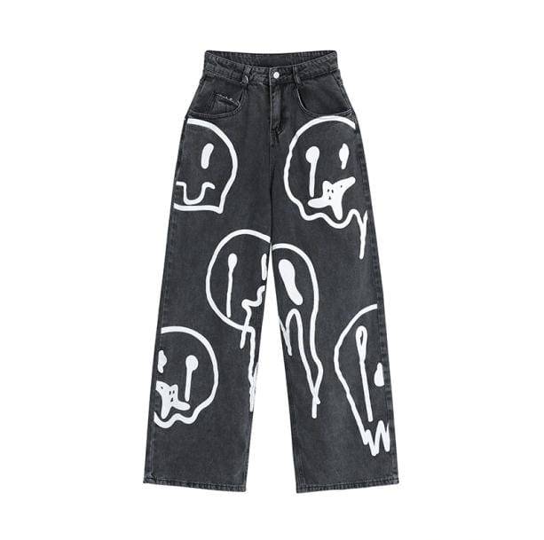 Melting Smiley Print Jeans | Aesthetic Pants