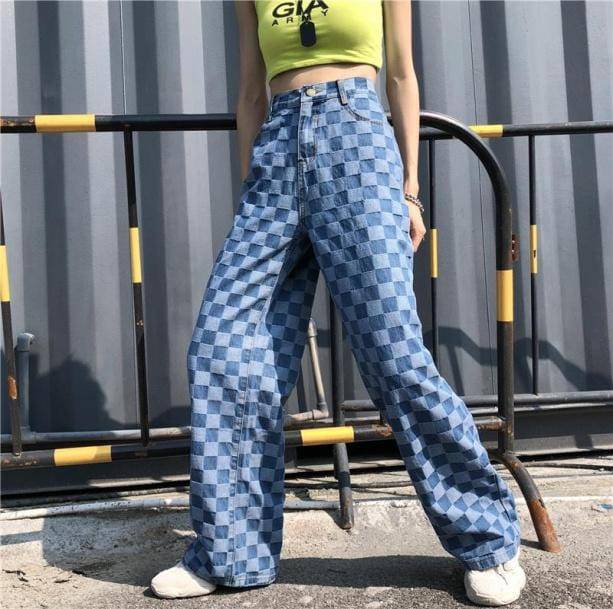 90s Blue Checkered Jeans | Aesthetic Pants