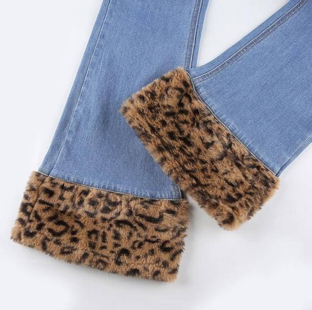 90s Leopard Cuffed Jeans | Aesthetic Jeans