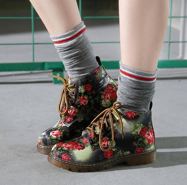 Ankle Floral Print Shoes | Aesthetic Boots