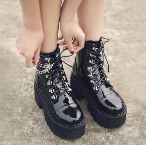 Chunky Boots With Chain | Aesthetic Grunge Boots