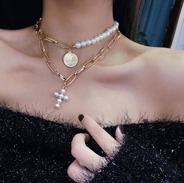 Pearl Cross Necklace | Aesthetic Chokers and Necklaces