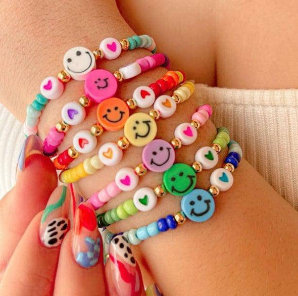 Set Of 7 Smiley Face Bracelets - All Things Rainbow