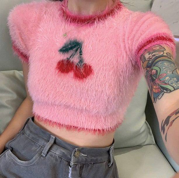 Fluffy Cherry Crop Top | Aesthetic Crop Top