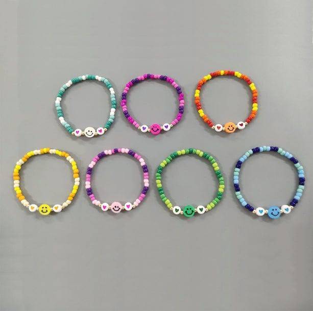 Set Of 7 Smiley Face Bracelets - All Things Rainbow