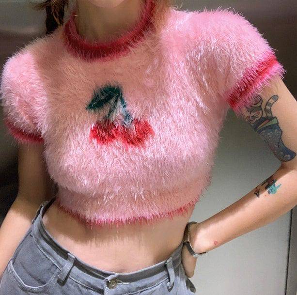 Fluffy Cherry Crop Top | Aesthetic Crop Top