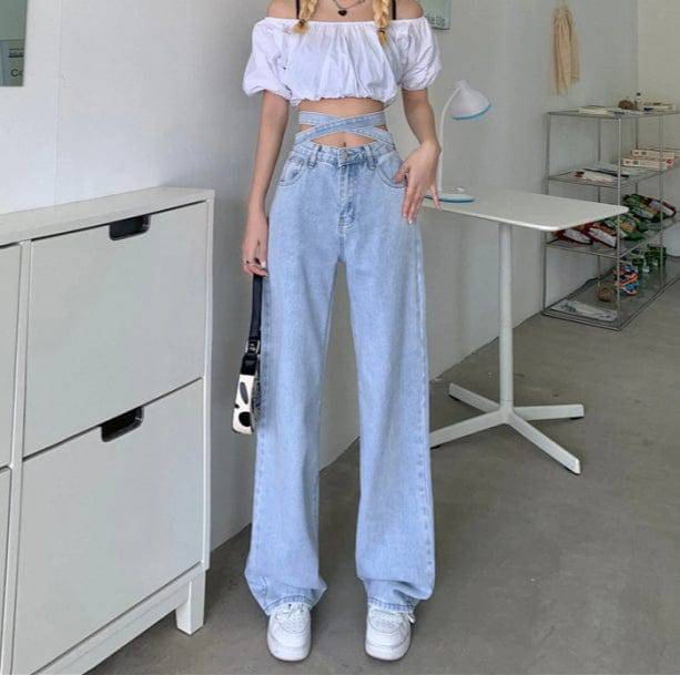 Cross Waist Jeans | Aesthetic Clothes