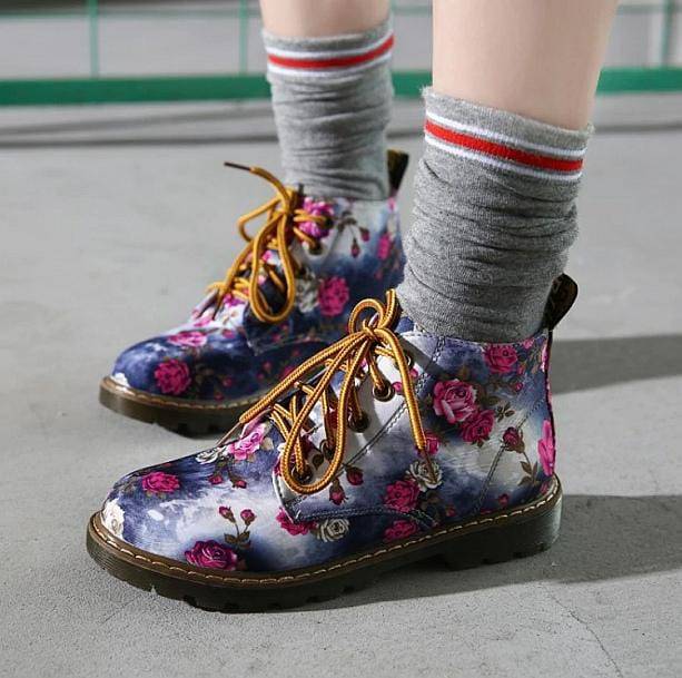 Ankle Floral Print Shoes | Aesthetic Boots