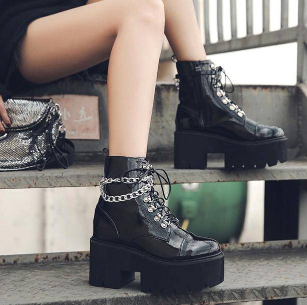 Chunky Boots With Chain | Aesthetic Grunge Boots