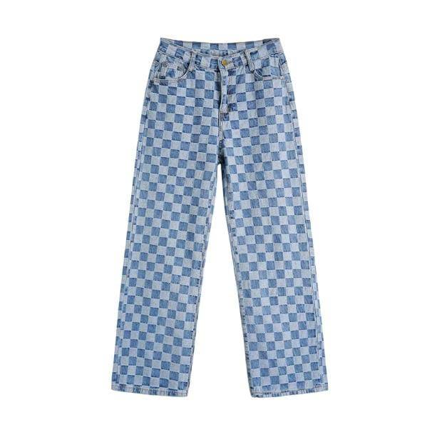 90s Blue Checkered Jeans | Aesthetic Pants