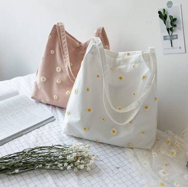 Daisy Embroidered Tote Bag - All Things Rainbow