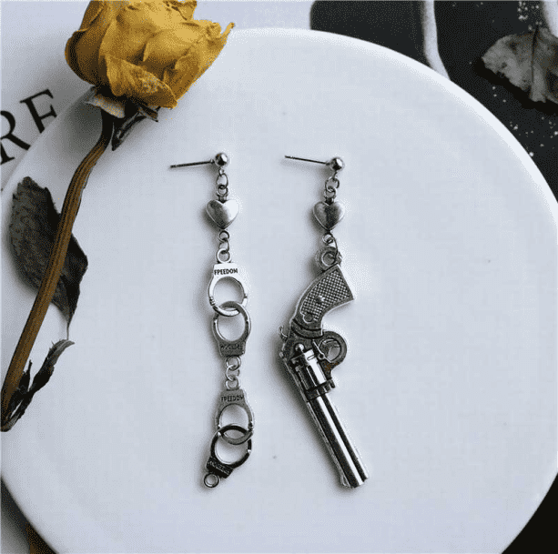 Handcuffs And Gun Stud Earrings | Aesthetic Jewelry