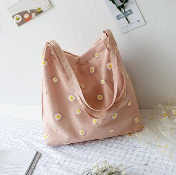 Daisy Embroidered Tote Bag - All Things Rainbow
