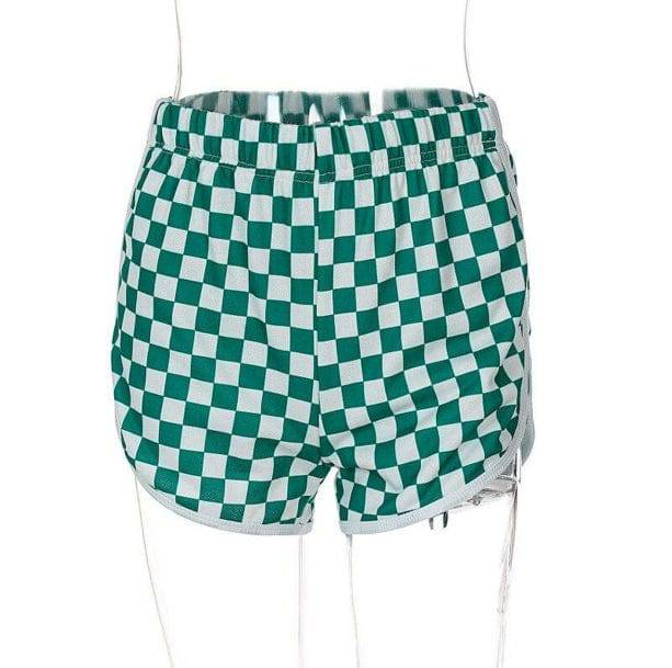 Y2K Green Checkered Shorts - All Things Rainbow