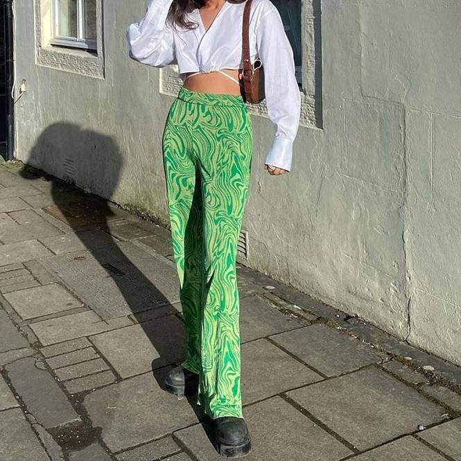 Straight Leg Green Y2K Pants - All Things Rainbow