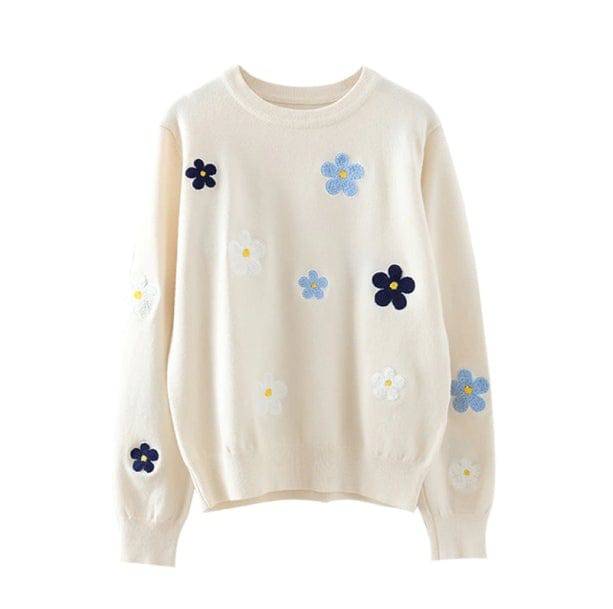Embroidered Floral Sweater - All Things Rainbow