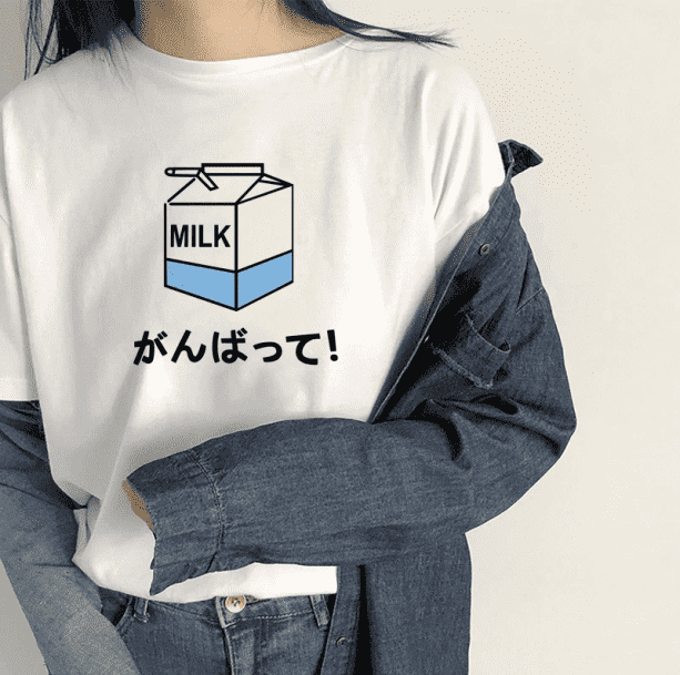 Cartoon Milk Tee | Aesthetic Kawaii Tumblr Egirl Apparel