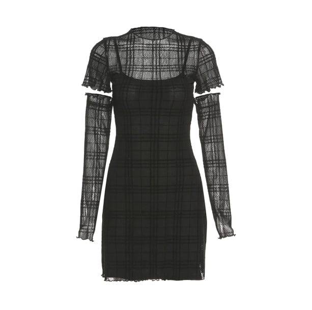 Black Plaid Mini Dress | Aesthetic Dresses