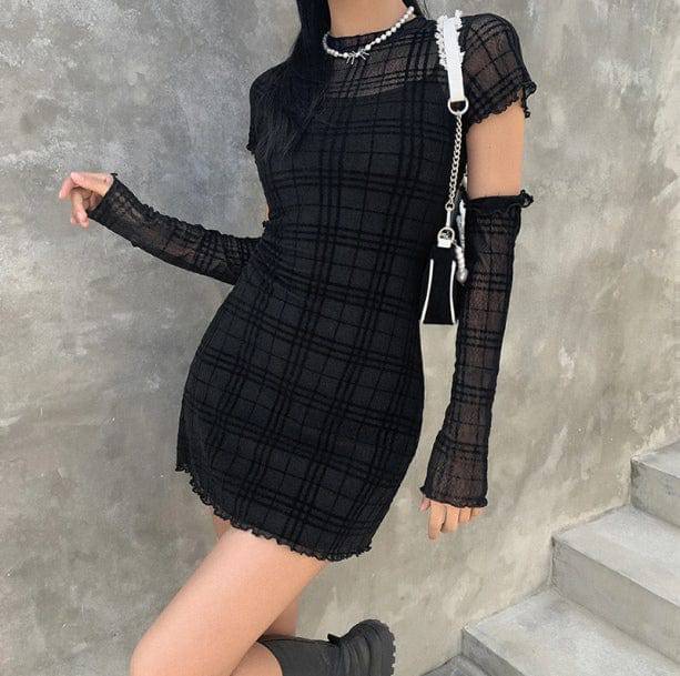 Black Plaid Mini Dress | Aesthetic Dresses