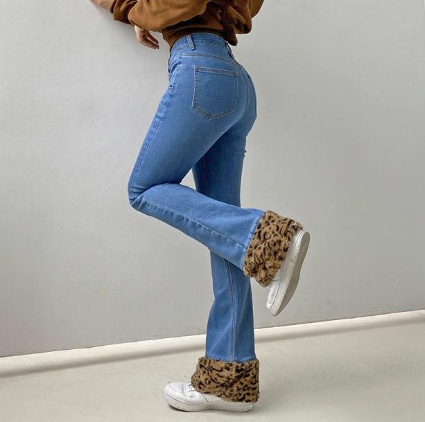 90s Leopard Cuffed Jeans | Aesthetic Jeans