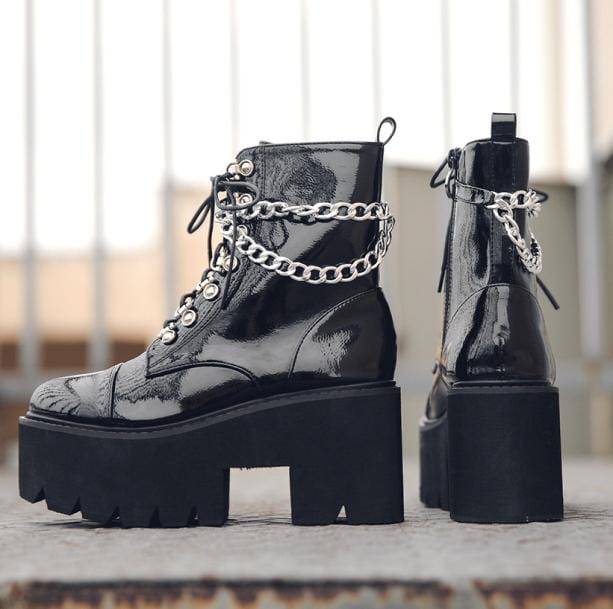 Chunky Boots With Chain | Aesthetic Grunge Boots