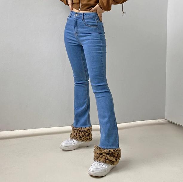 90s Leopard Cuffed Jeans | Aesthetic Jeans