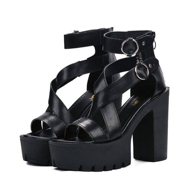 Chunky Round Buckle High Heels - All Things Rainbow