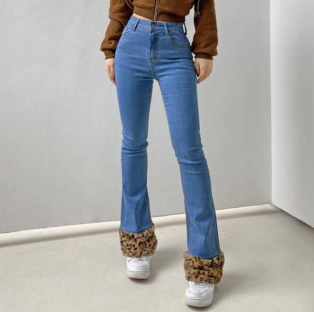 90s Leopard Cuffed Jeans | Aesthetic Jeans