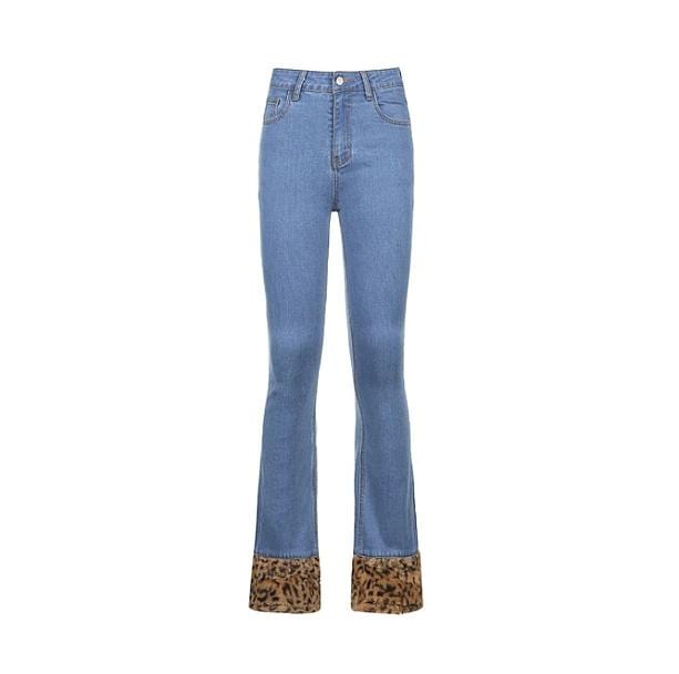 90s Leopard Cuffed Jeans | Aesthetic Jeans