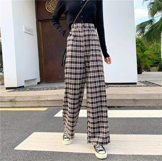 Straight Leg Plaid Pants - All Things Rainbow