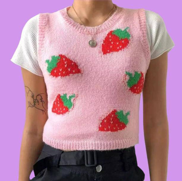 Strawberry Sleeveless Sweater | Kawaii, Aesthetic Clothes