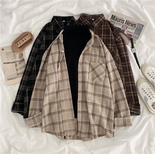 Dark Academia Vintage Plaid Shirt - All Things Rainbow