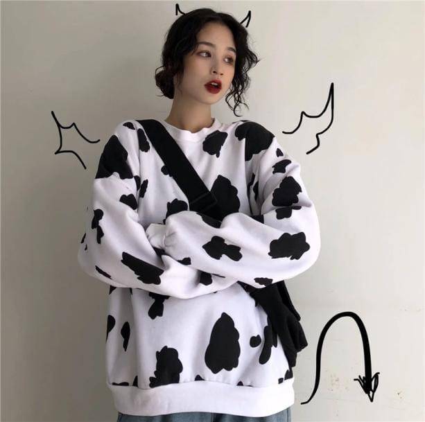 Cow Print Loose Sweatshirt - All Things Rainbow