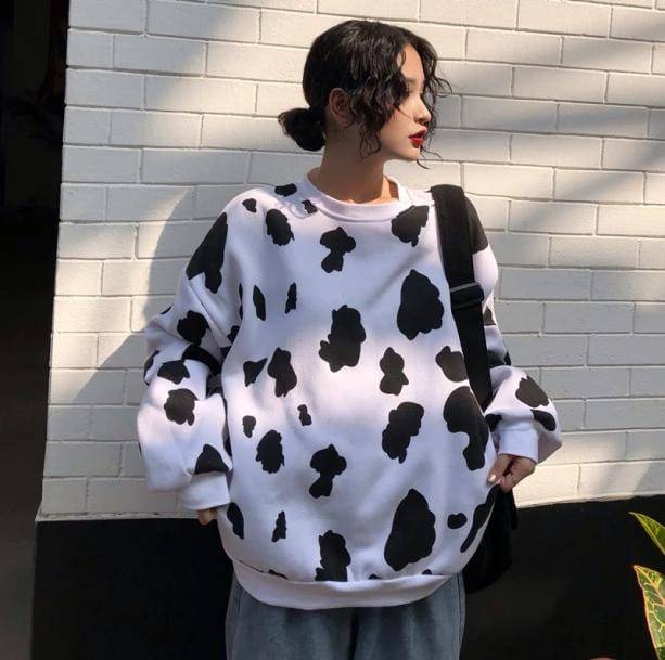 Cow Print Loose Sweatshirt | Kawaii Style Clothing