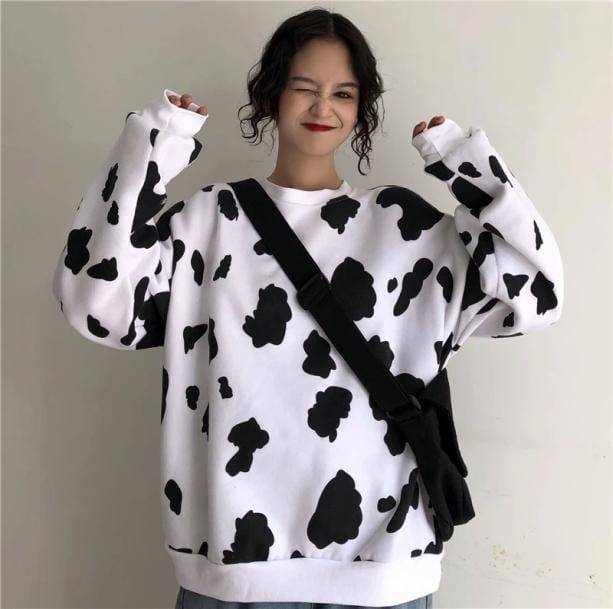 Cow Print Loose Sweatshirt - All Things Rainbow
