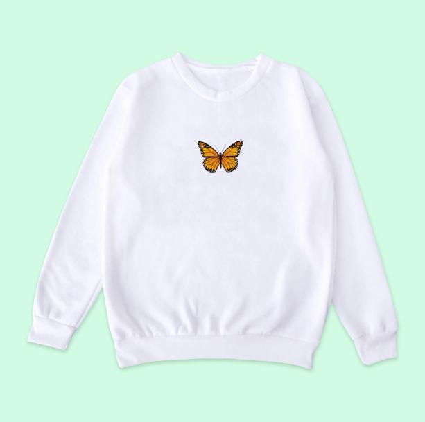 Butterfly White Sweatshirt | Aesthetic Apparel